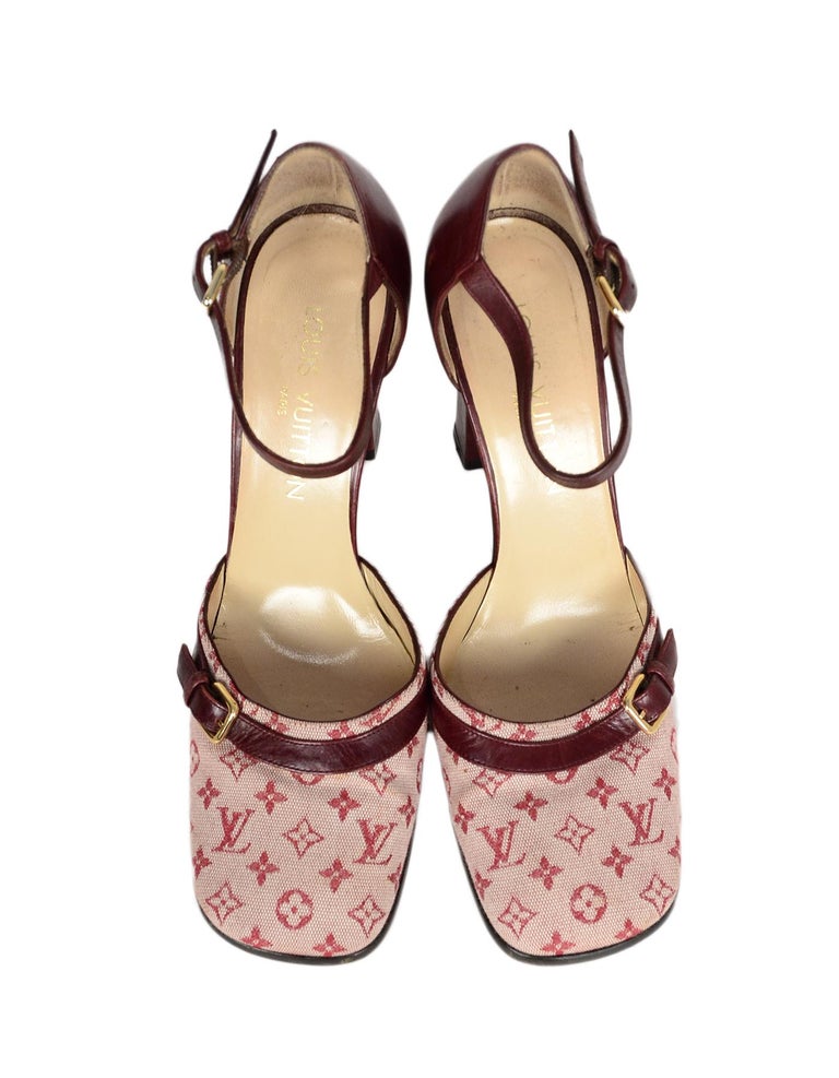 Louis Vuitton Burgundy Canvas/Leather Mini Lin Mary Jane Shoes sz 37.5 For  Sale at 1stDibs