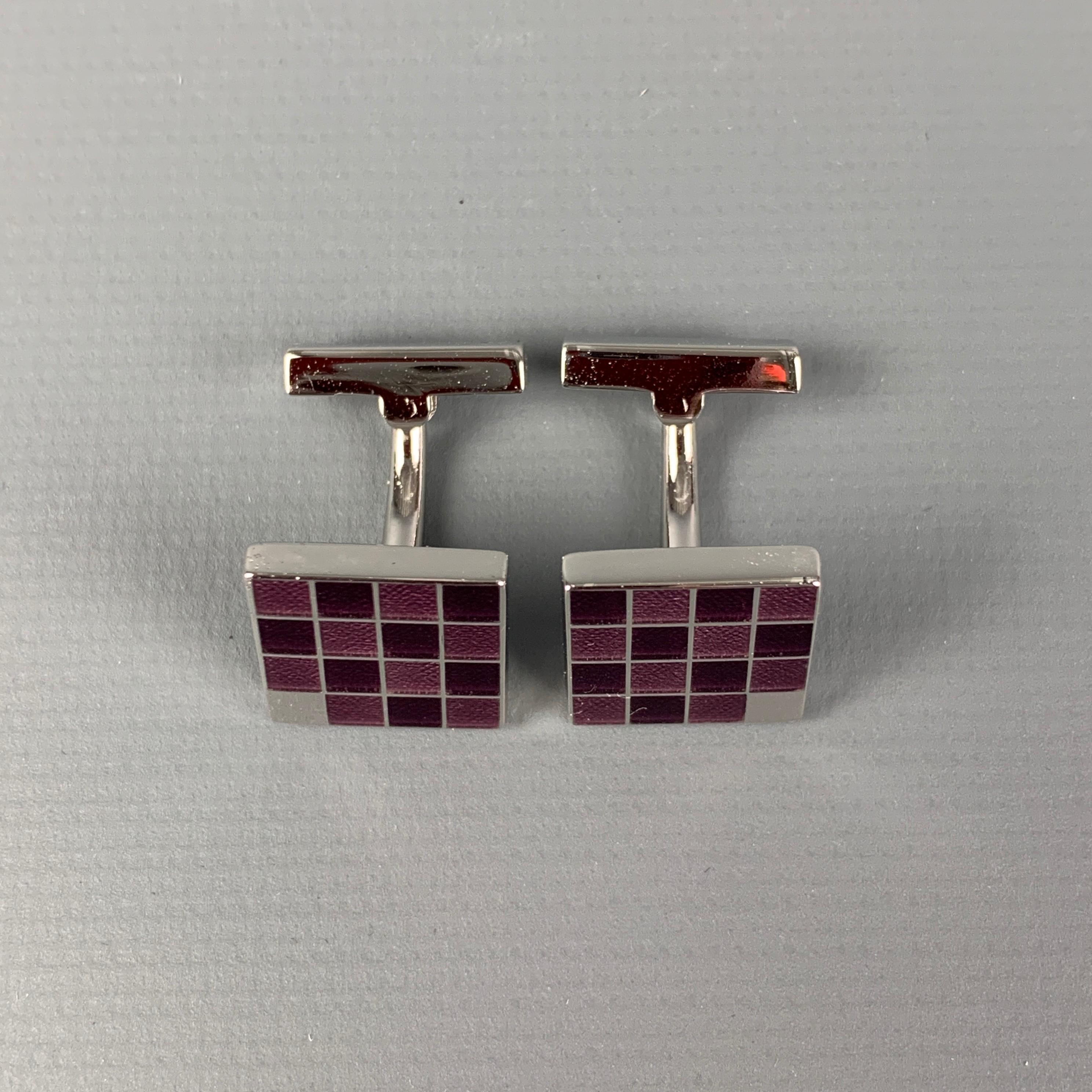 Louis Vuitton Wood Plated Cufflinks Silver Brown Square LV Logo Men's with  Case