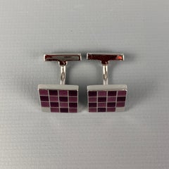 LOUIS VUITTON Burgundy Checkered Leather Enamel Damier Sterling Silver Cuff Link