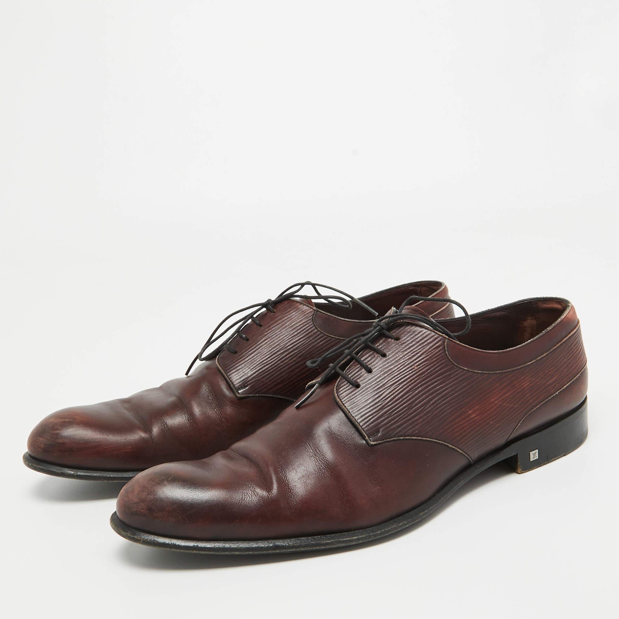 Louis Vuitton Burgundy Epi Leather and Leather Lace Up Derby Size 45 For Sale 1