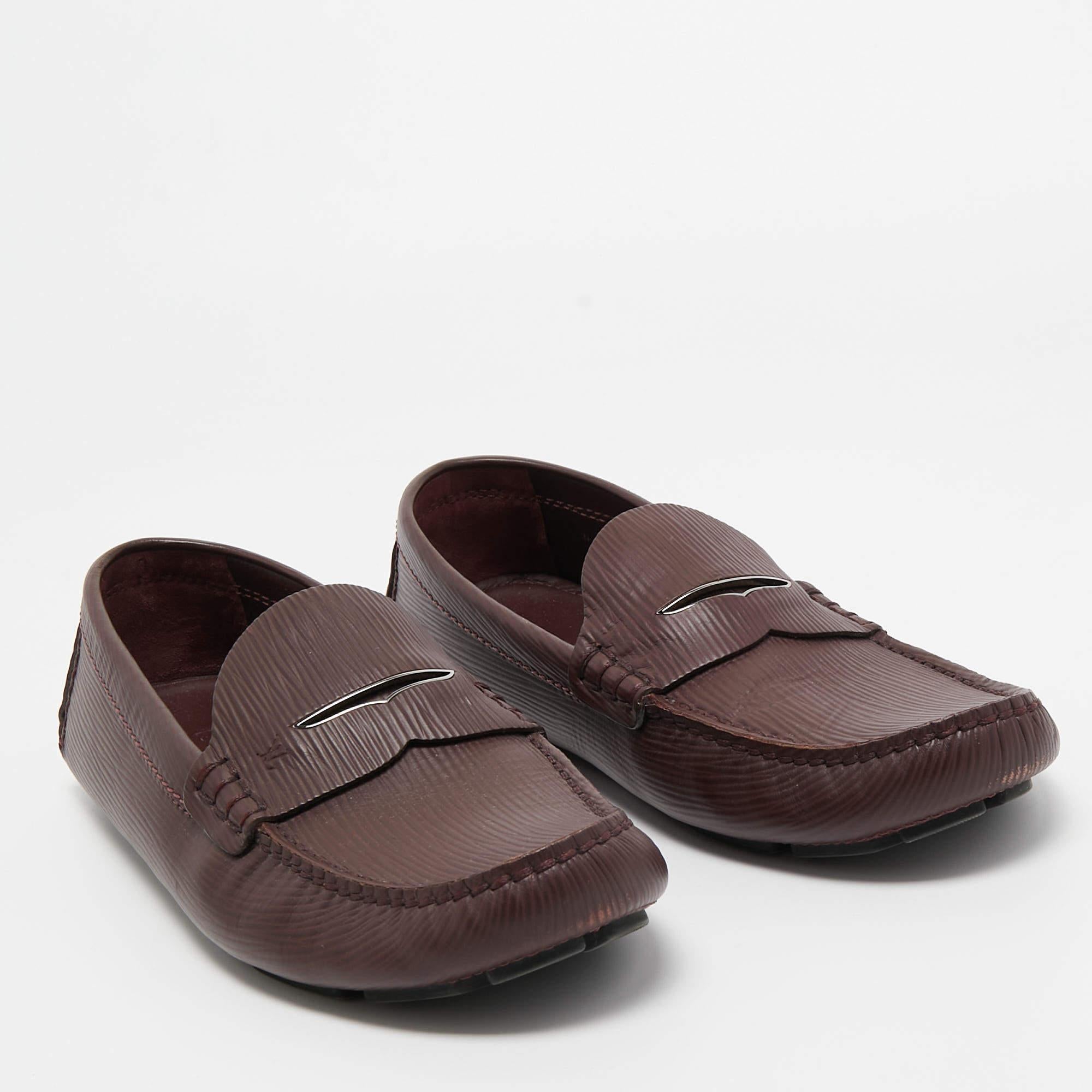 Louis Vuitton Burgundy Epi Leather Shade Penny Loafers Size 43 For Sale 1