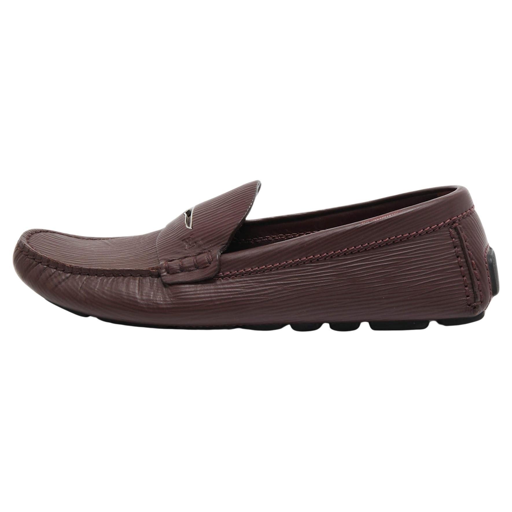Louis Vuitton Burgundy Epi Leather Shade Penny Loafers Size 43 For Sale