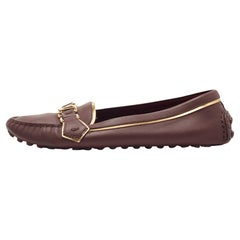 Louis Vuitton Burgundy/Gold Leather Oxford Loafers Size 41