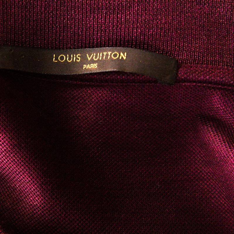 Louis Vuitton Burgundy Honeycomb Knit Cotton Logo Embroidered Polo T Shirt XL 1