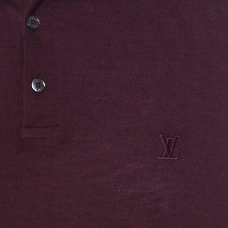 Louis Vuitton Burgundy Honeycomb Knit Cotton Logo Embroidered Polo T Shirt XL 3