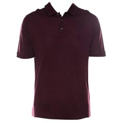 Louis Vuitton Burgundy Honeycomb Knit Cotton Logo Embroidered Polo T Shirt XL