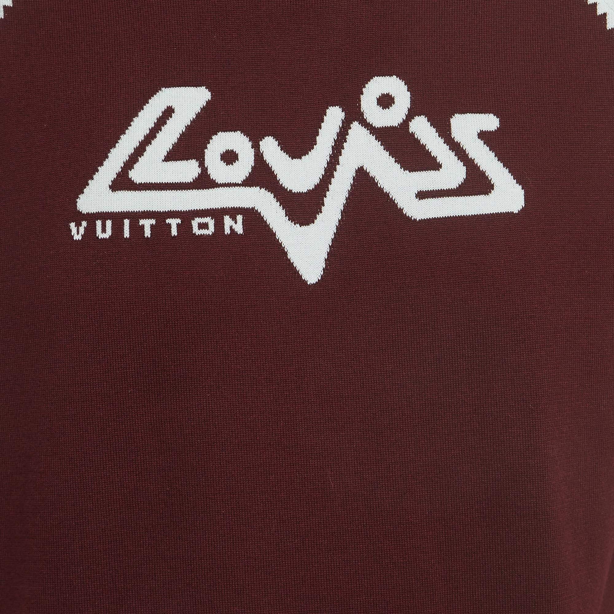 Women's Louis Vuitton Burgundy Intarsia Cotton Knit Crew Neck T-Shirt S