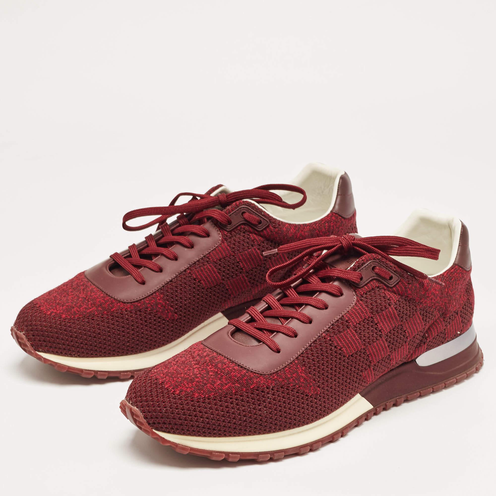 Brown Louis Vuitton Burgundy Knit Fabric and Leather Run Away Sneakers Size 42.5