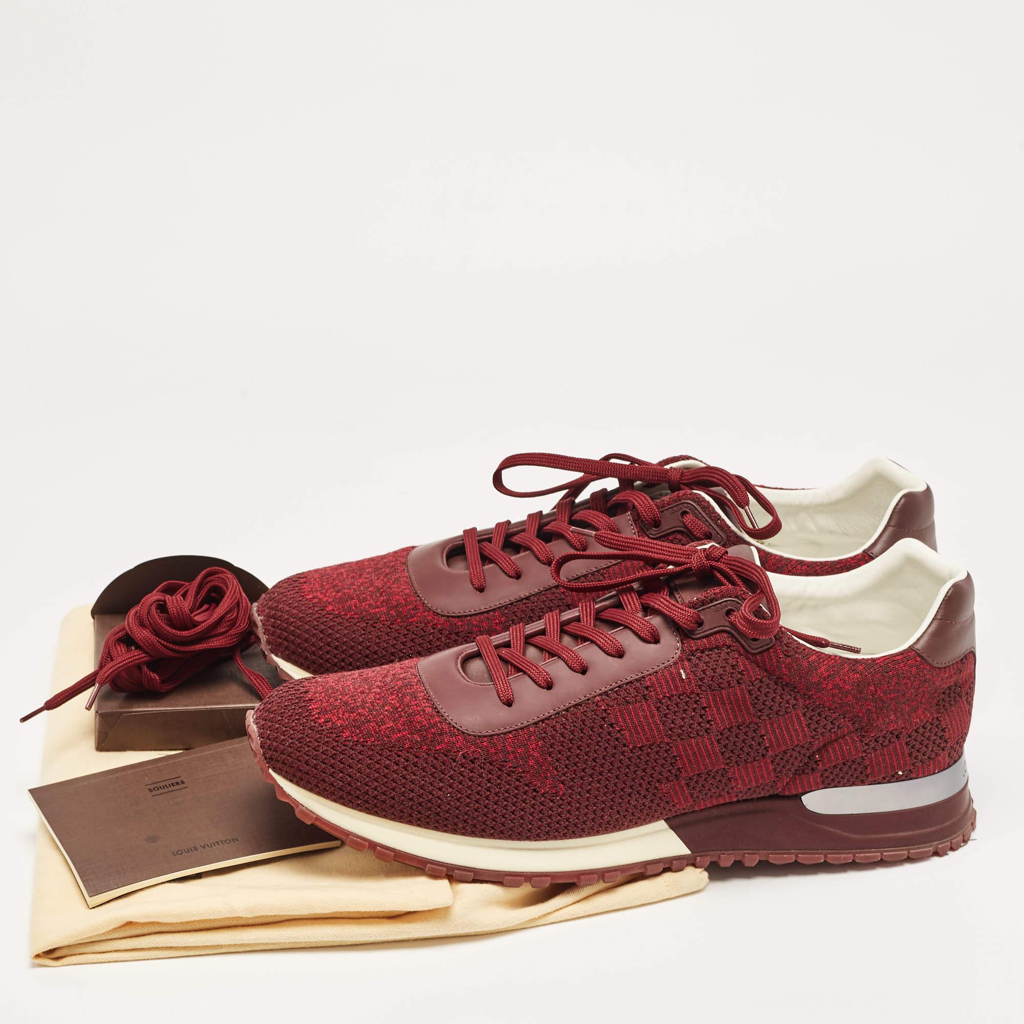 Louis Vuitton Burgundy Knit Fabric and Leather Run Away Sneakers Size 42.5 4