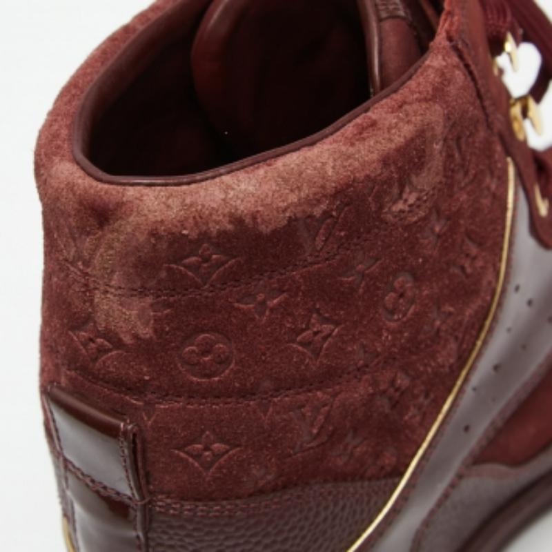 Noir Louis Vuitton Burgundy Leather And Monogram Suede Millenium Sneakers Size 36.5 en vente