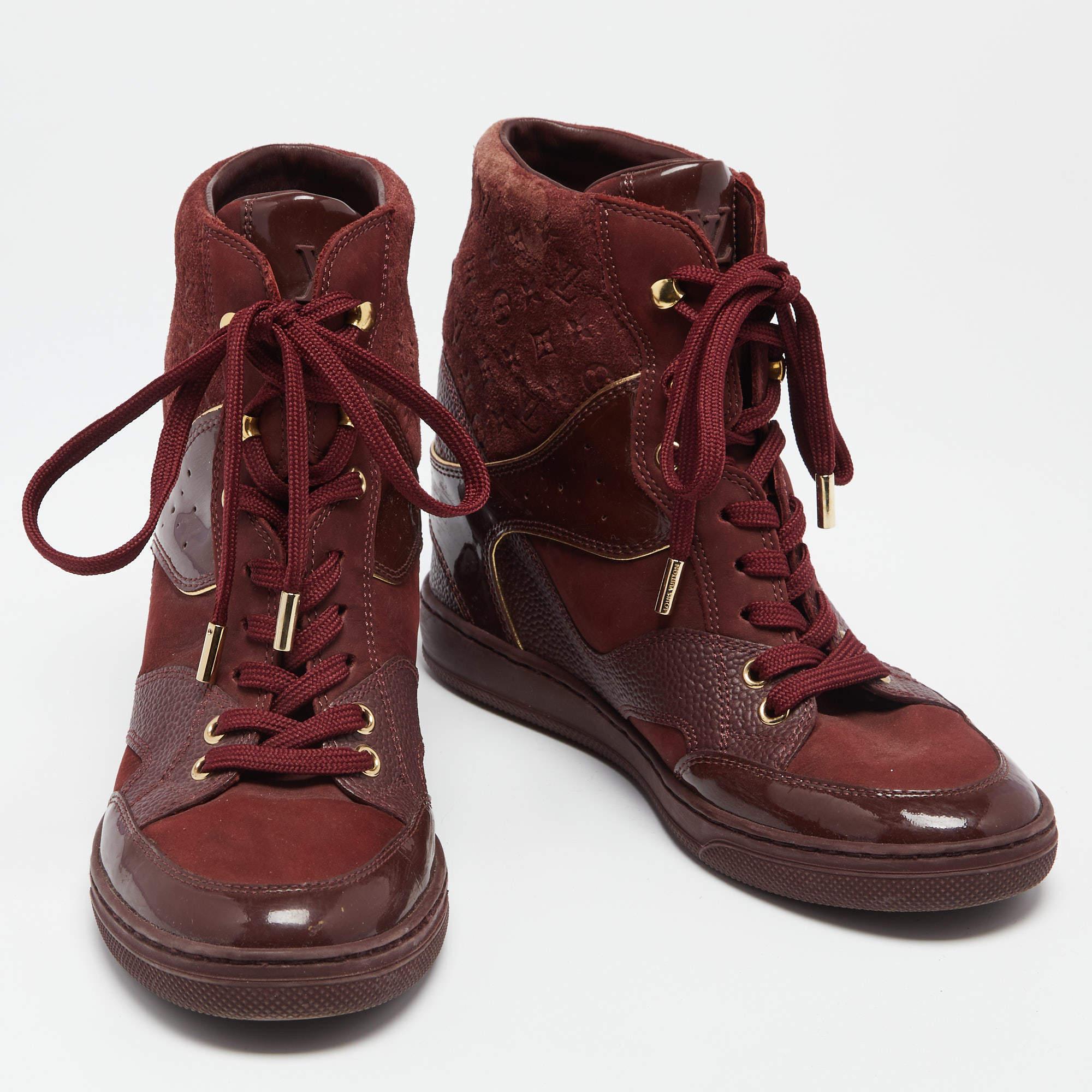 Women's Louis Vuitton Burgundy Leather And Monogram Suede Millenium Sneakers Size 36.5 For Sale