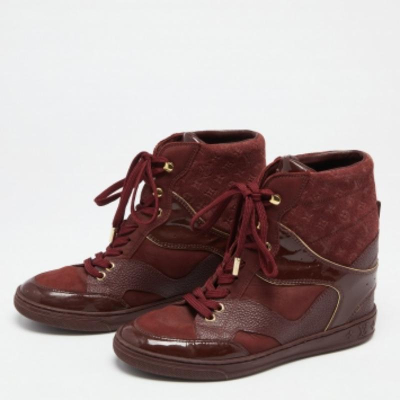 Louis Vuitton Burgundy Leather And Monogram Suede Millenium Sneakers Size 36.5 en vente 1