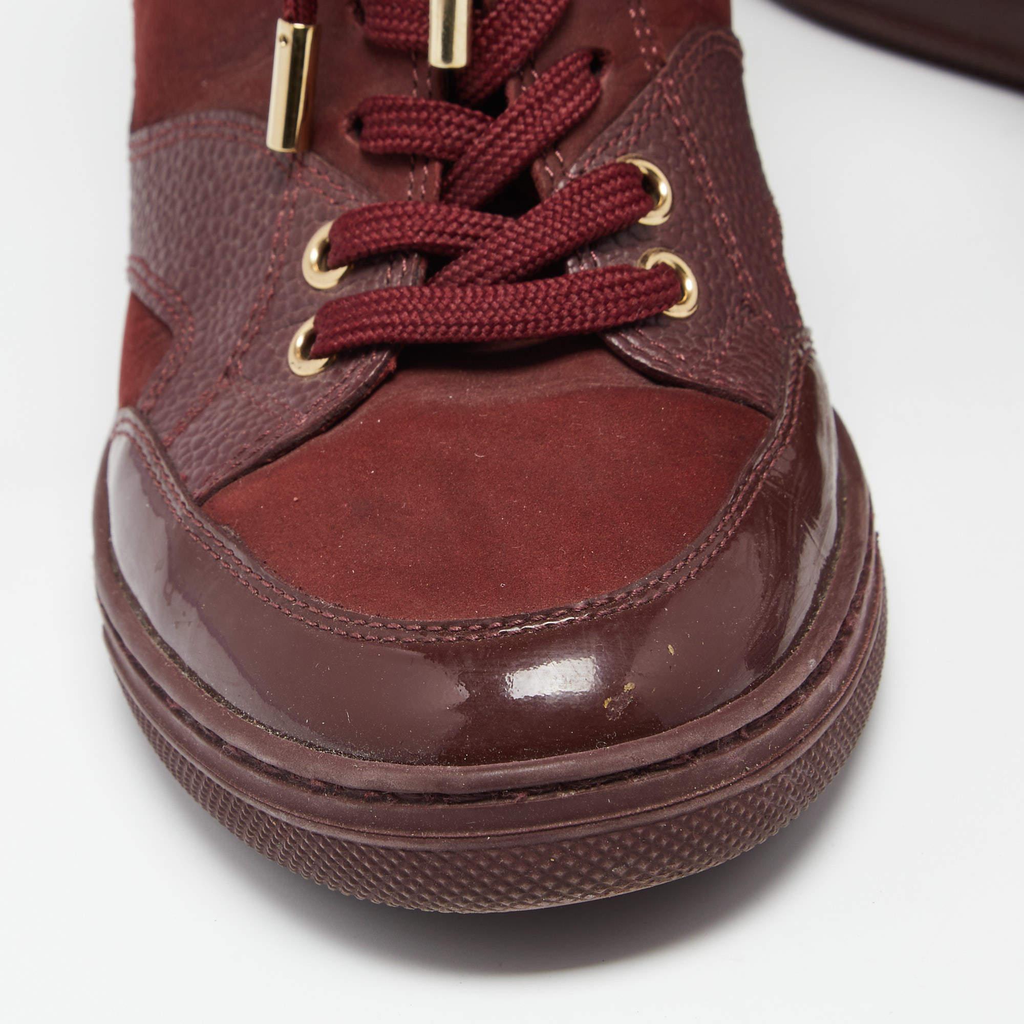 Louis Vuitton Burgundy Leather And Monogram Suede Millenium Sneakers Size 36.5 For Sale 1