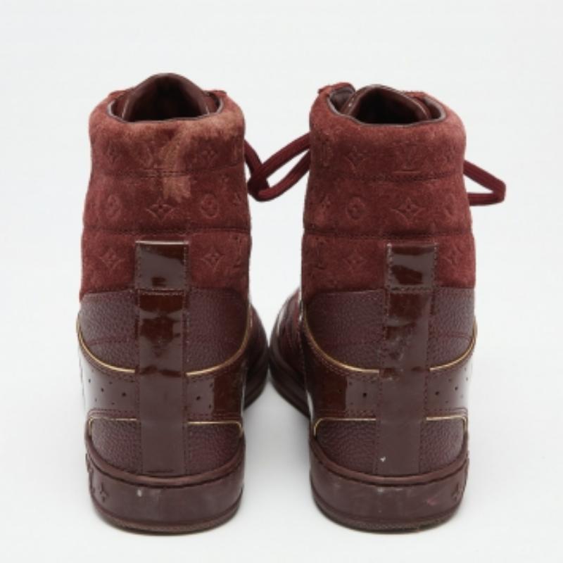 Louis Vuitton Burgundy Leather And Monogram Suede Millenium Sneakers Size 36.5 en vente 3