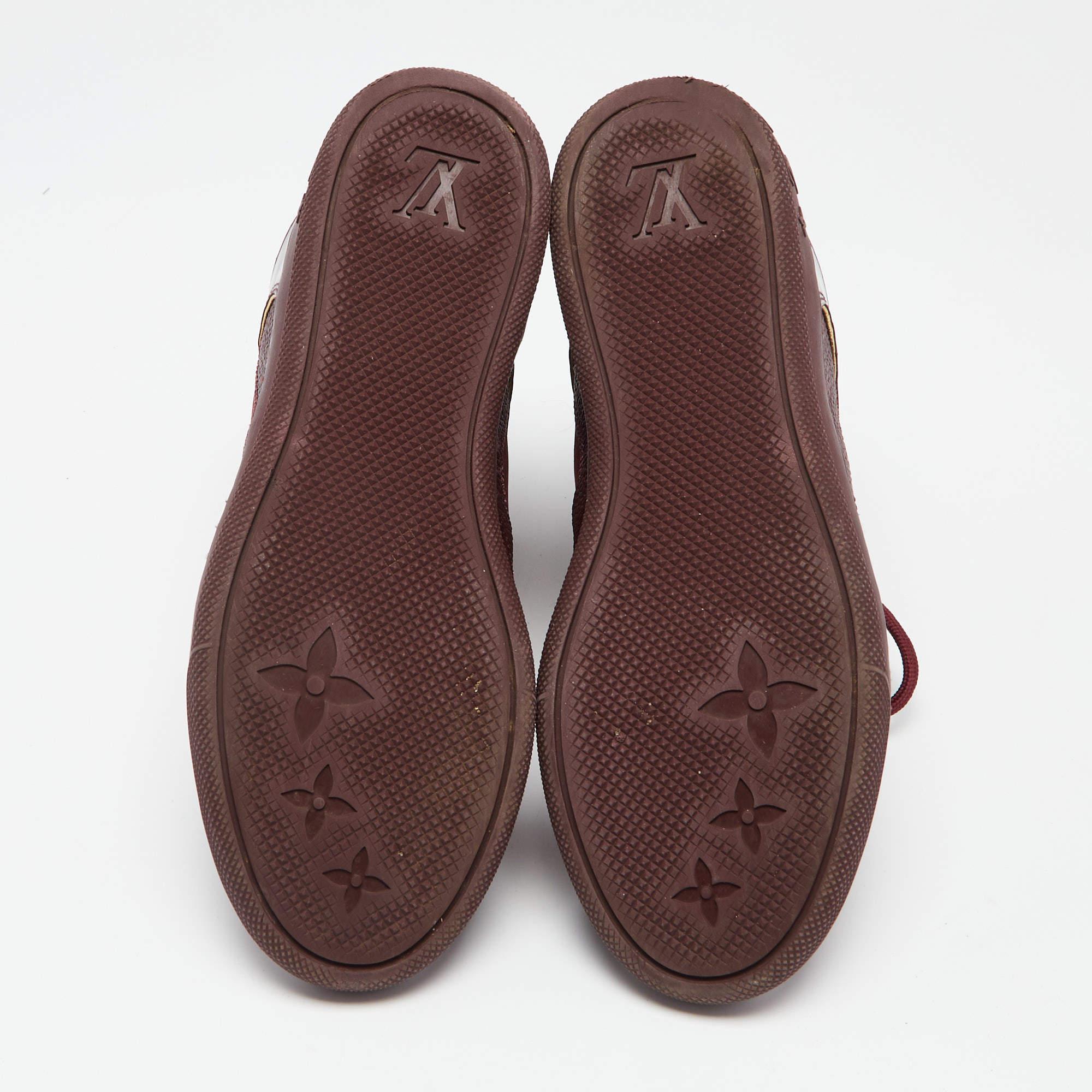 Louis Vuitton Burgundy Leather And Monogram Suede Millenium Sneakers Size 36.5 For Sale 4
