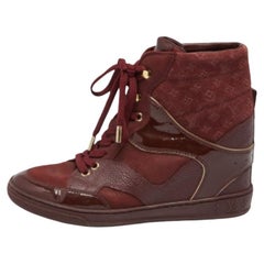 Louis Vuitton Burgundy Leather And Monogram Suede Millenium Sneakers Size 36.5