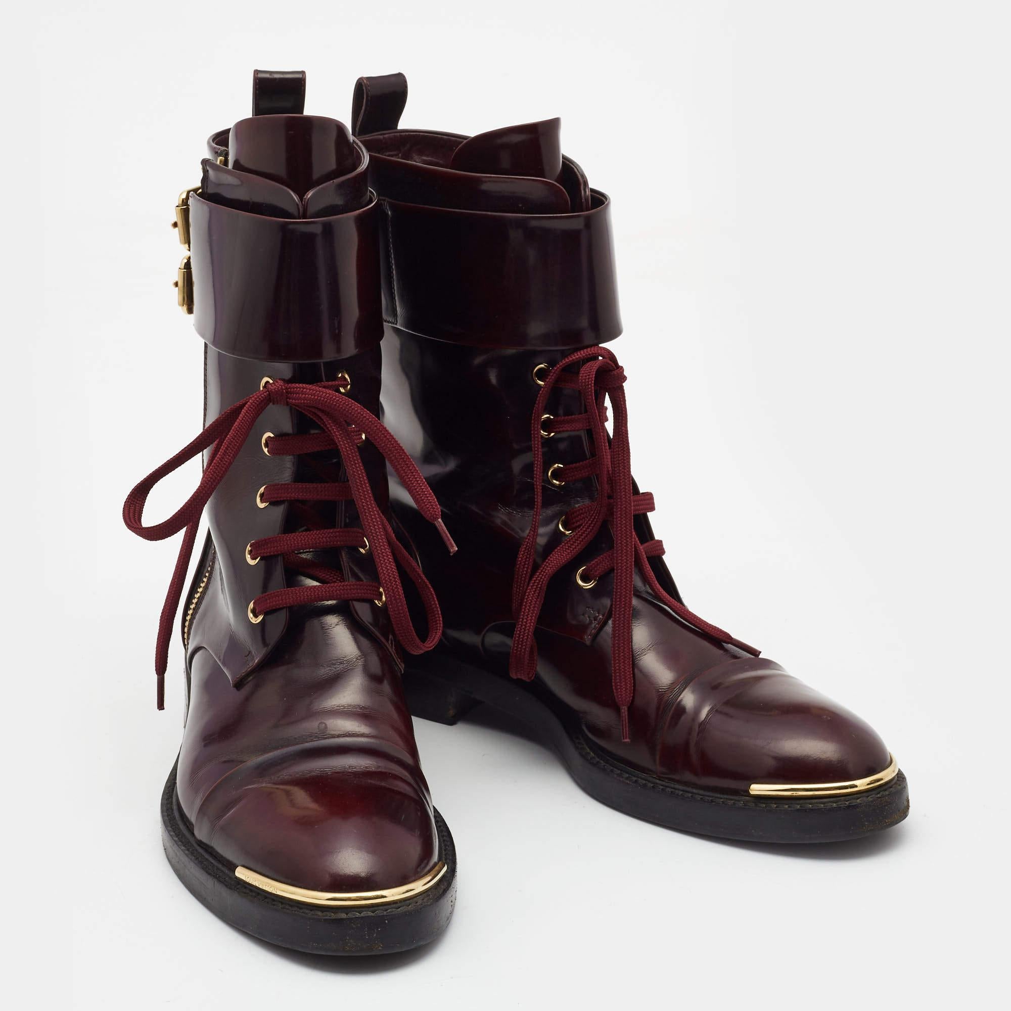 Women's Louis Vuitton Burgundy Leather Diplomacy Ranger Boots Size 38