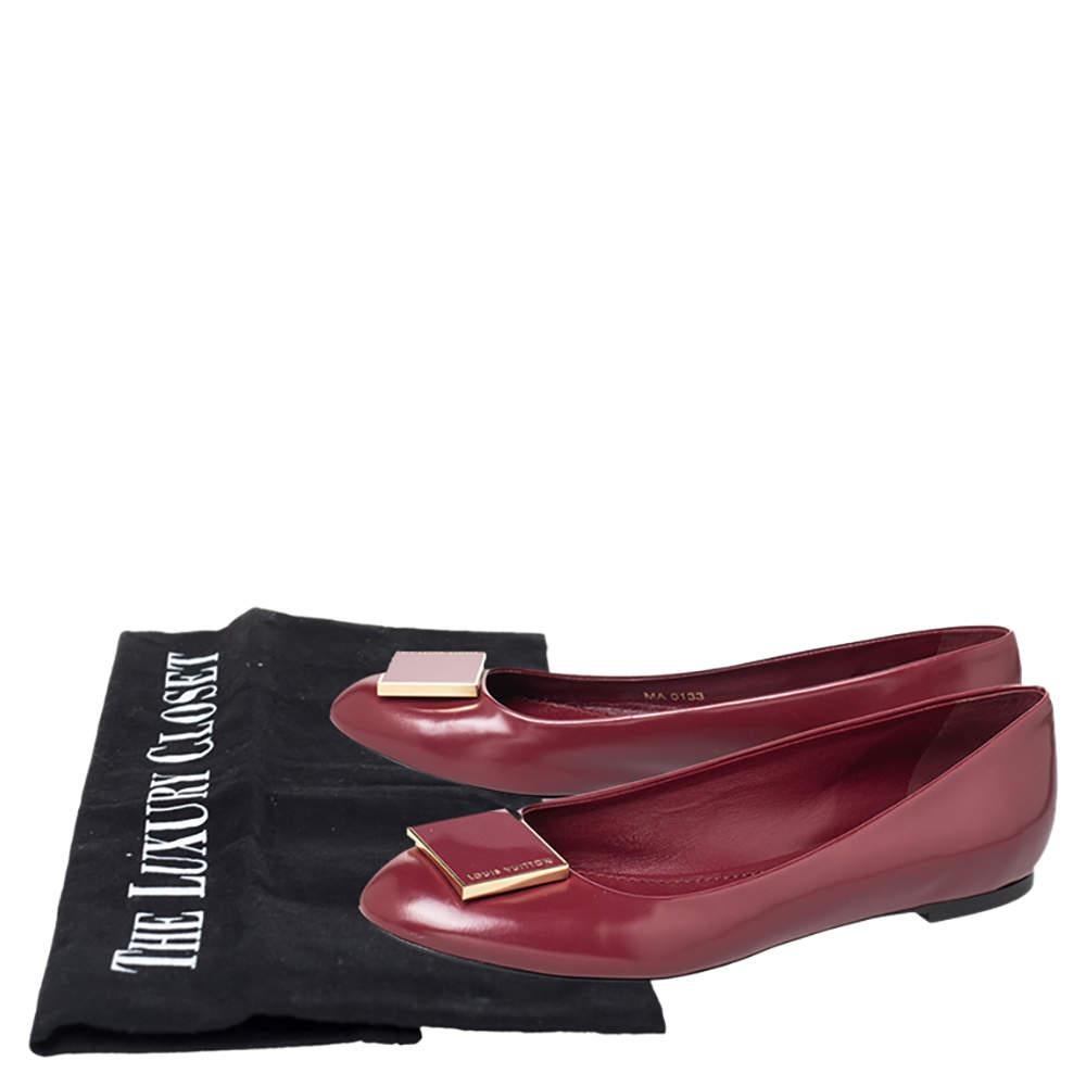 Louis Vuitton Burgundy Leather Embellished Ballet Flats Size 39 For Sale 4
