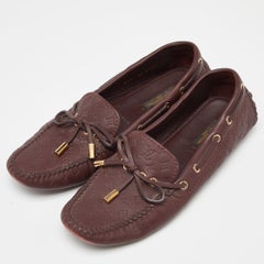 Louis Vuitton Burgundy Leather Gloria Bow Slip On Loafers Size 37