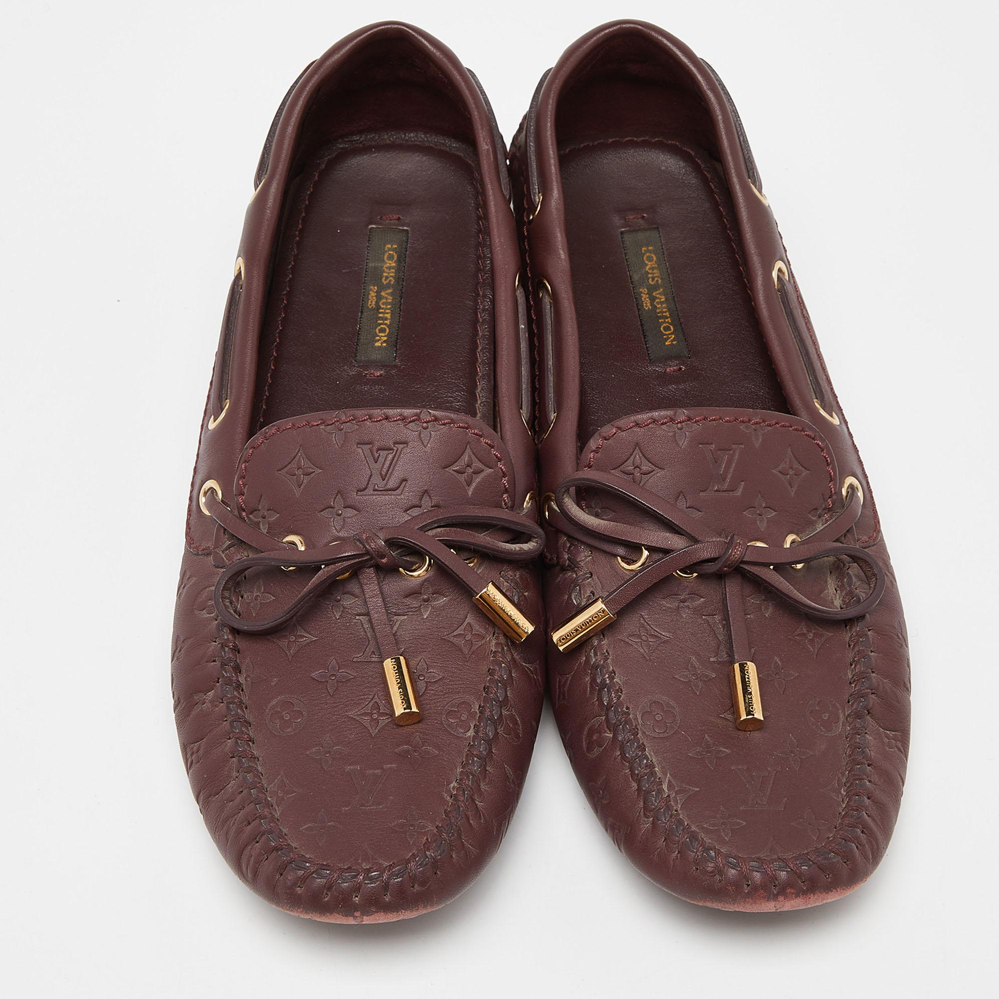 Black Louis Vuitton Burgundy Leather Gloria Bow Slip On Loafers Size 37 For Sale