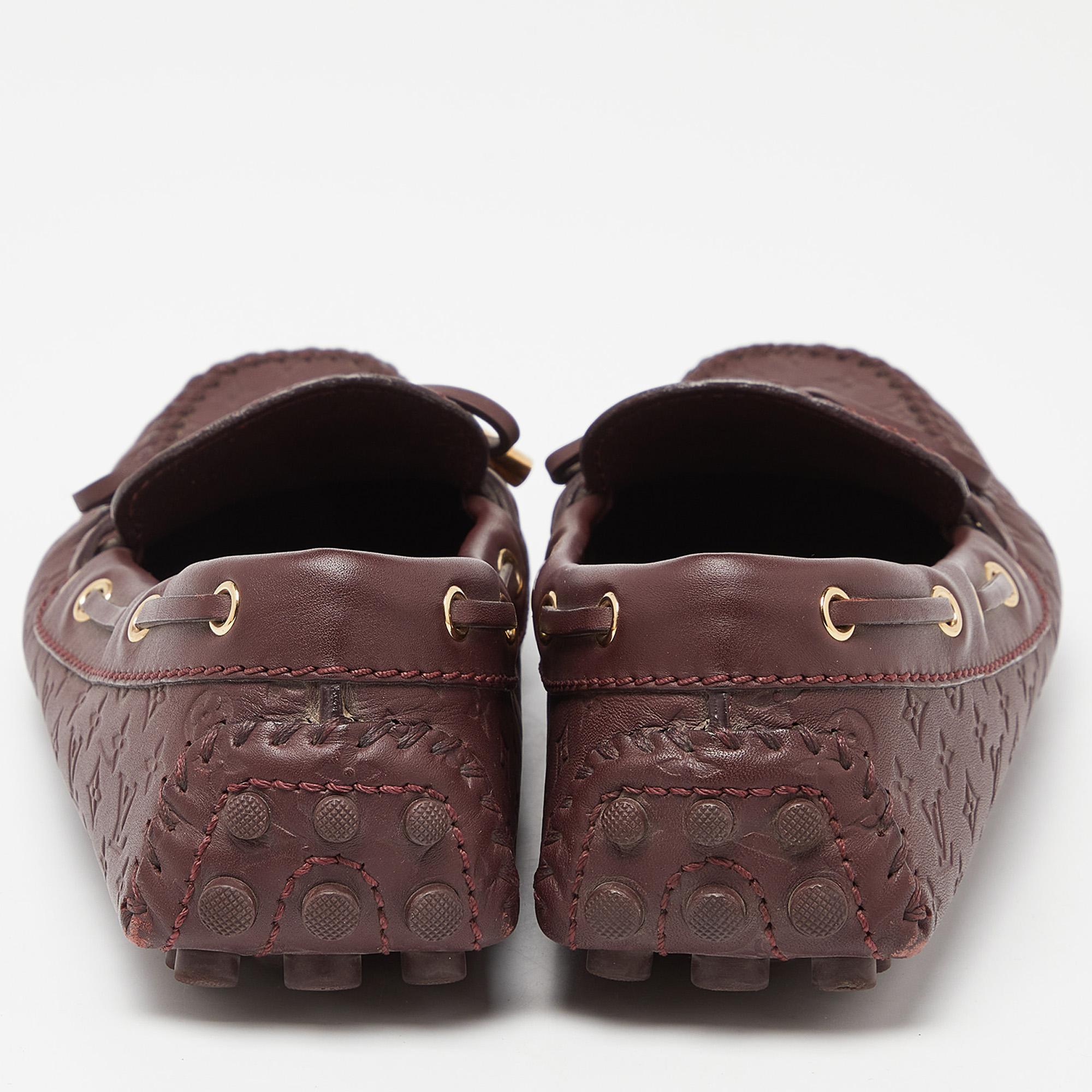 Women's Louis Vuitton Burgundy Leather Gloria Bow Slip On Loafers Size 37 For Sale