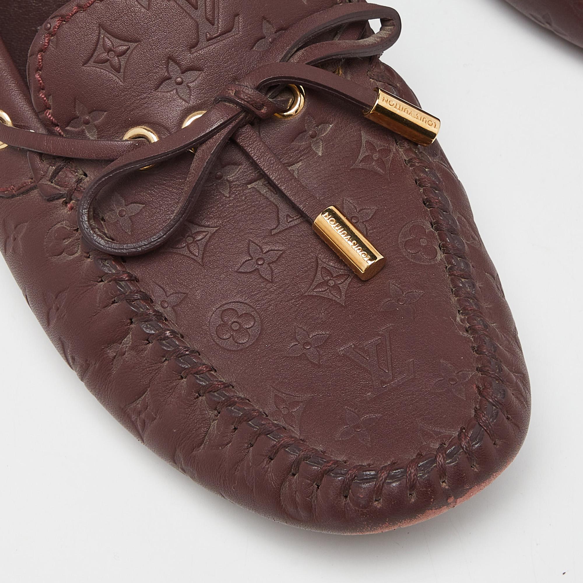 Louis Vuitton Burgundy Leather Gloria Bow Slip On Loafers Size 37 For Sale 3