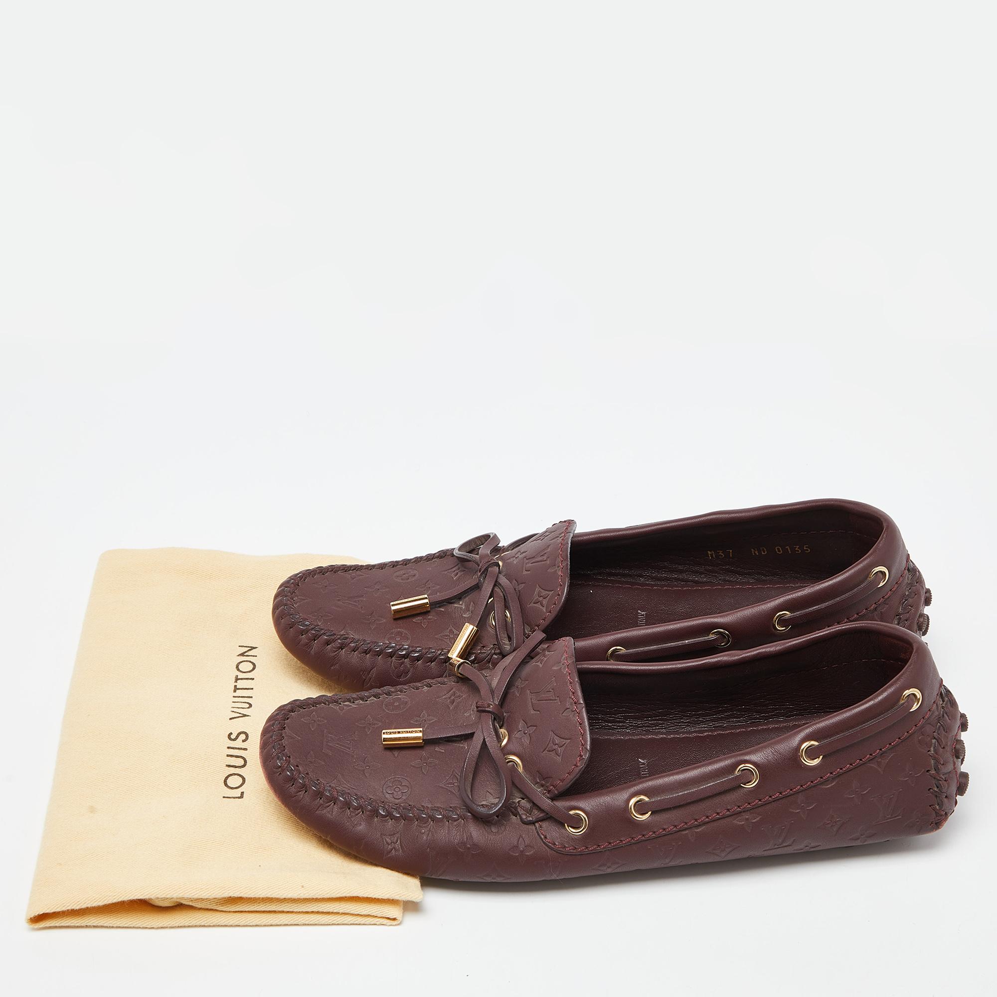 Louis Vuitton Burgundy Leather Gloria Bow Slip On Loafers Size 37 For Sale 4
