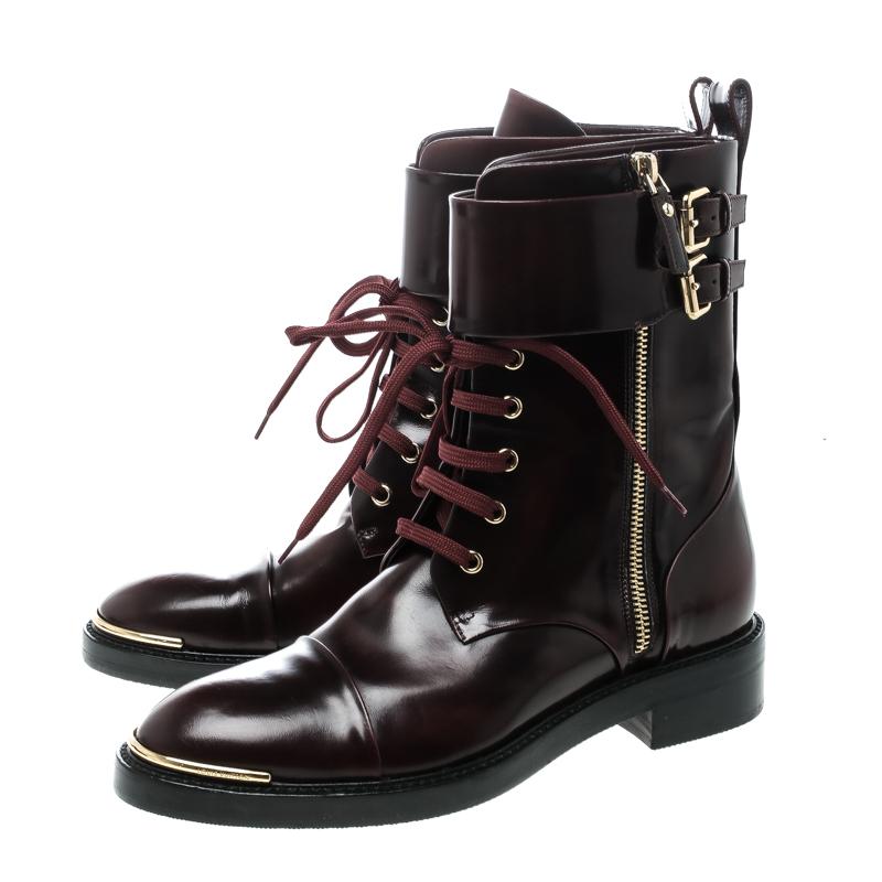 Women's Louis Vuitton Burgundy Leather Like A Man Ranger Boots Size 37