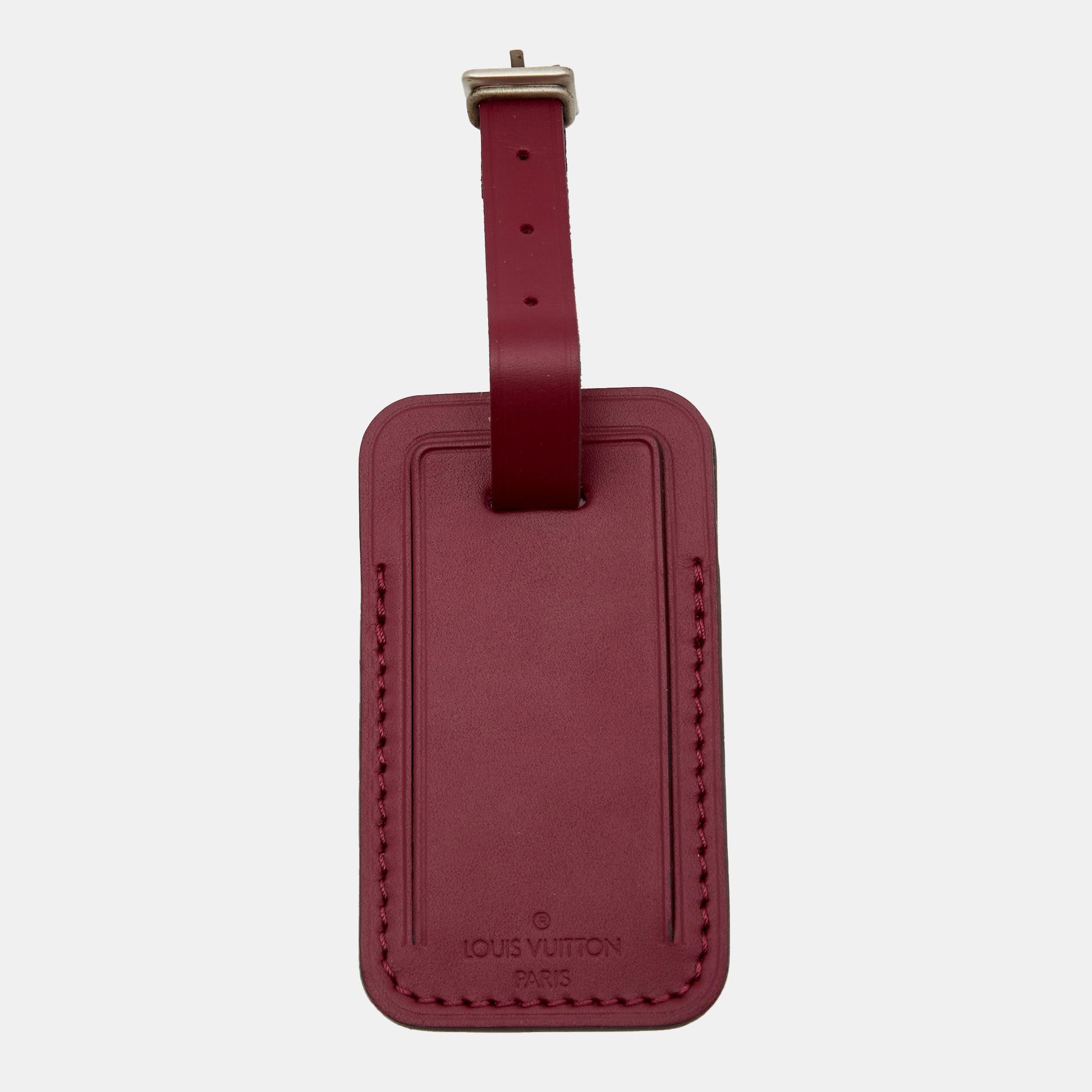 Brown Louis Vuitton Burgundy Leather Luggage Name Tag