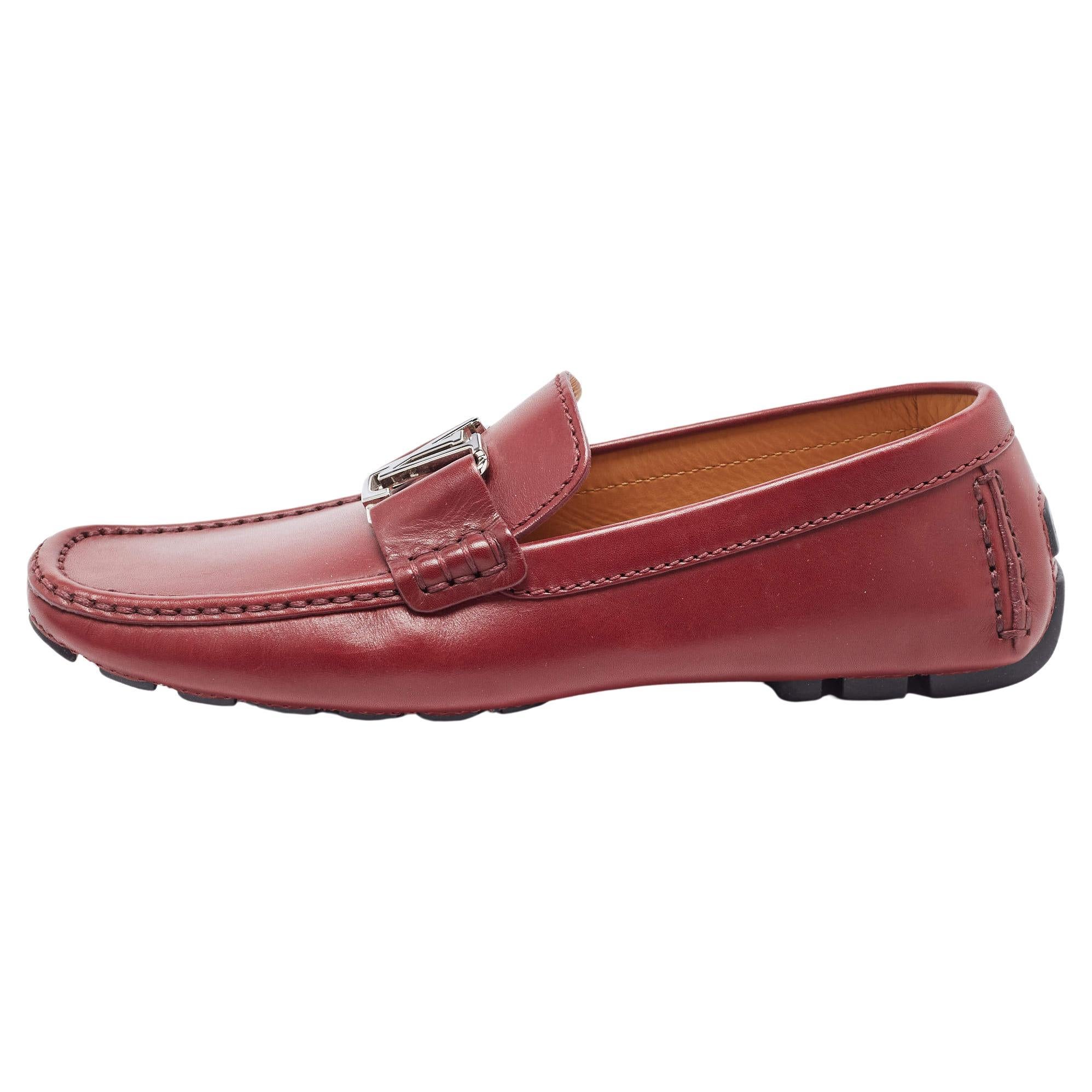 Louis Vuitton Burgundy Leather Monte Carlo Loafers Size 41 For Sale