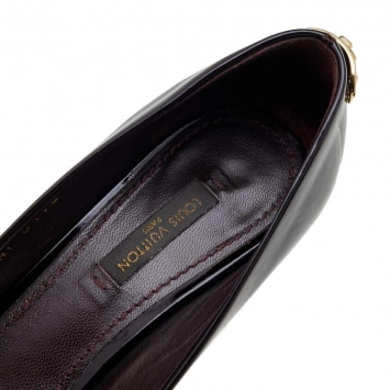 Black Louis Vuitton Burgundy Leather Oh Really! Platform Peep Toe Pumps Size 35.5 For Sale
