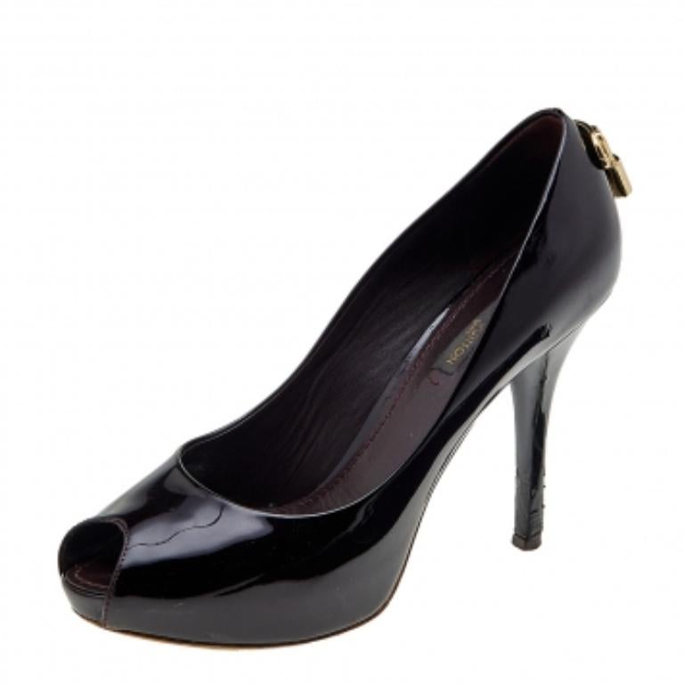 Louis Vuitton Burgundy Leather Oh Really! Platform Peep Toe Pumps Size 35.5 In Good Condition For Sale In Dubai, Al Qouz 2