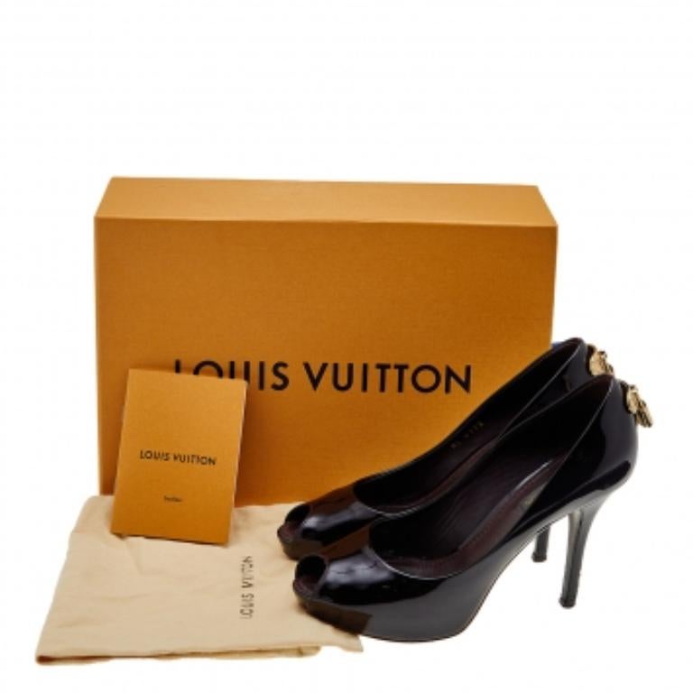 Louis Vuitton Burgundy Leather Oh Really! Platform Peep Toe Pumps Size 35.5 For Sale 3