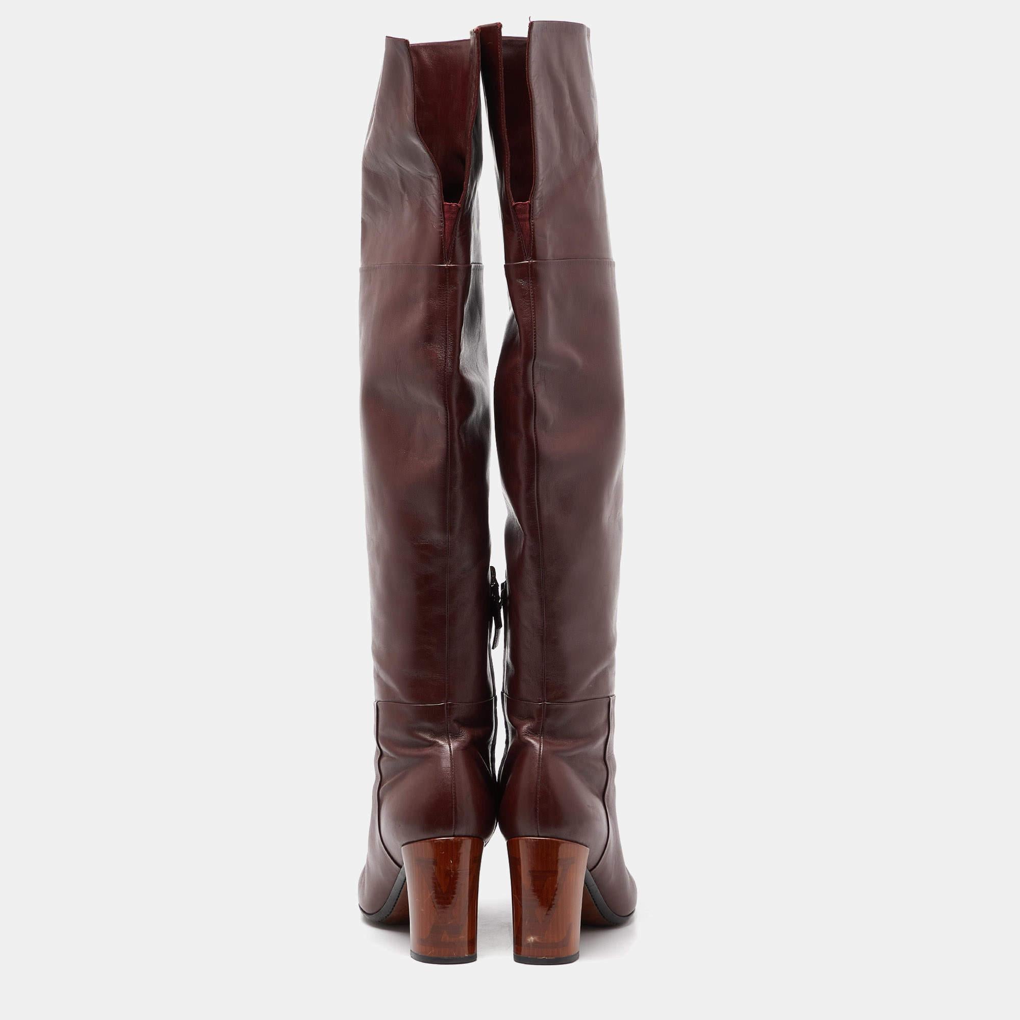 Women's Louis Vuitton Burgundy Leather Over The Knee Length Boots Size 39 For Sale