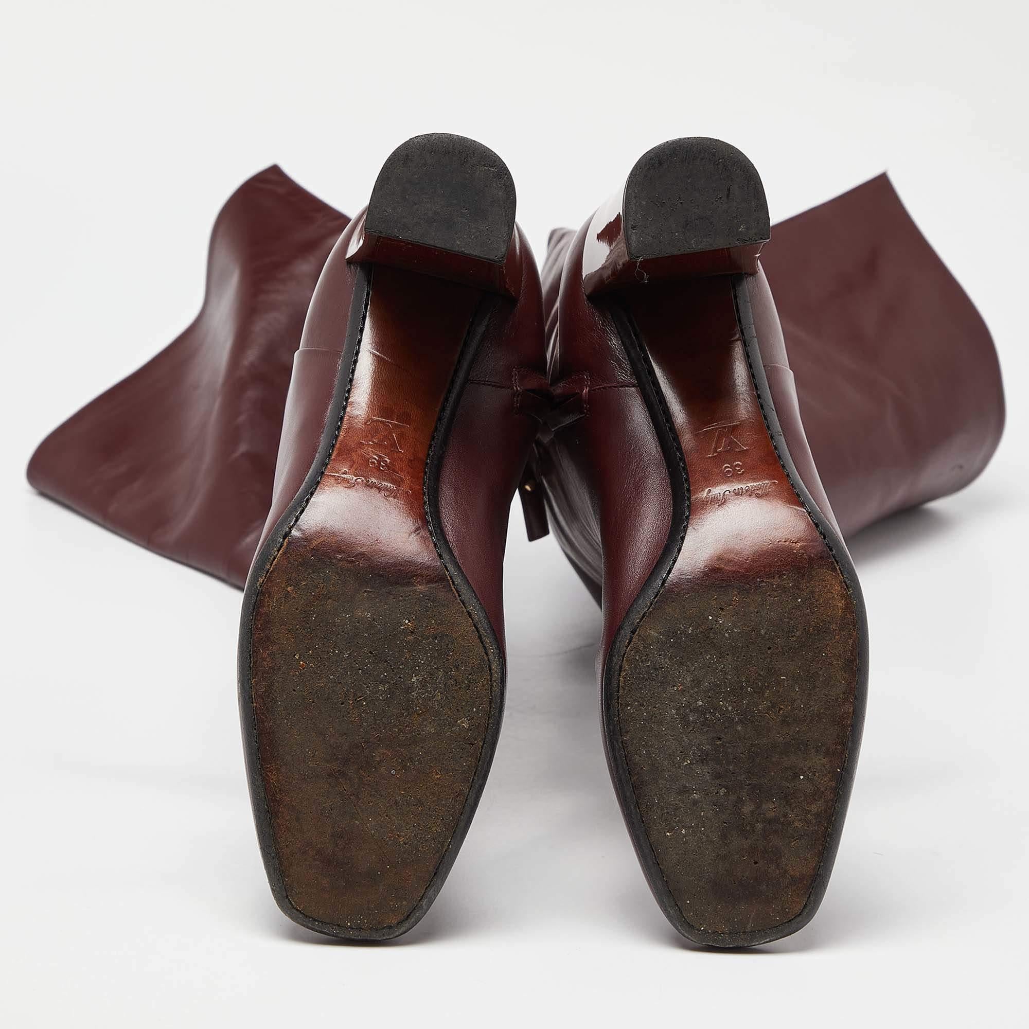 Louis Vuitton Burgundy Leather Over The Knee Length Boots Size 39 For Sale 1