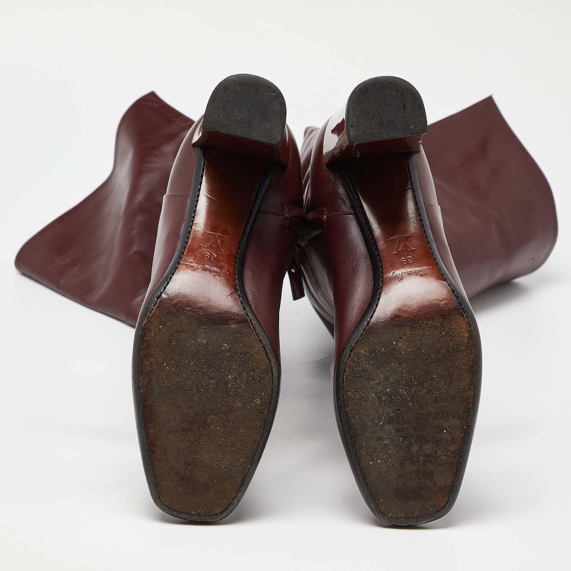 Louis Vuitton Burgundy Leather Over The Knee Length Boots Size 39 1