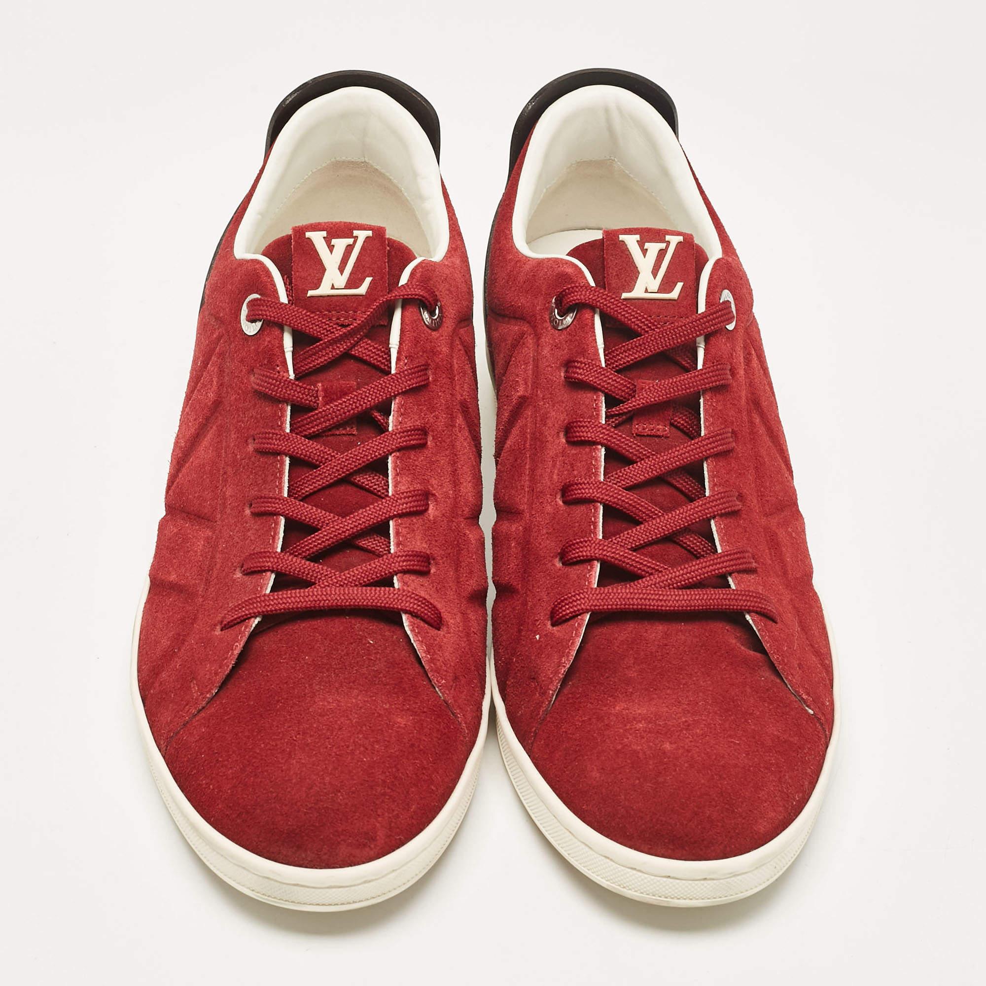 Red Louis Vuitton Burgundy Leather Suede Lace Up Sneakers Size 43 For Sale