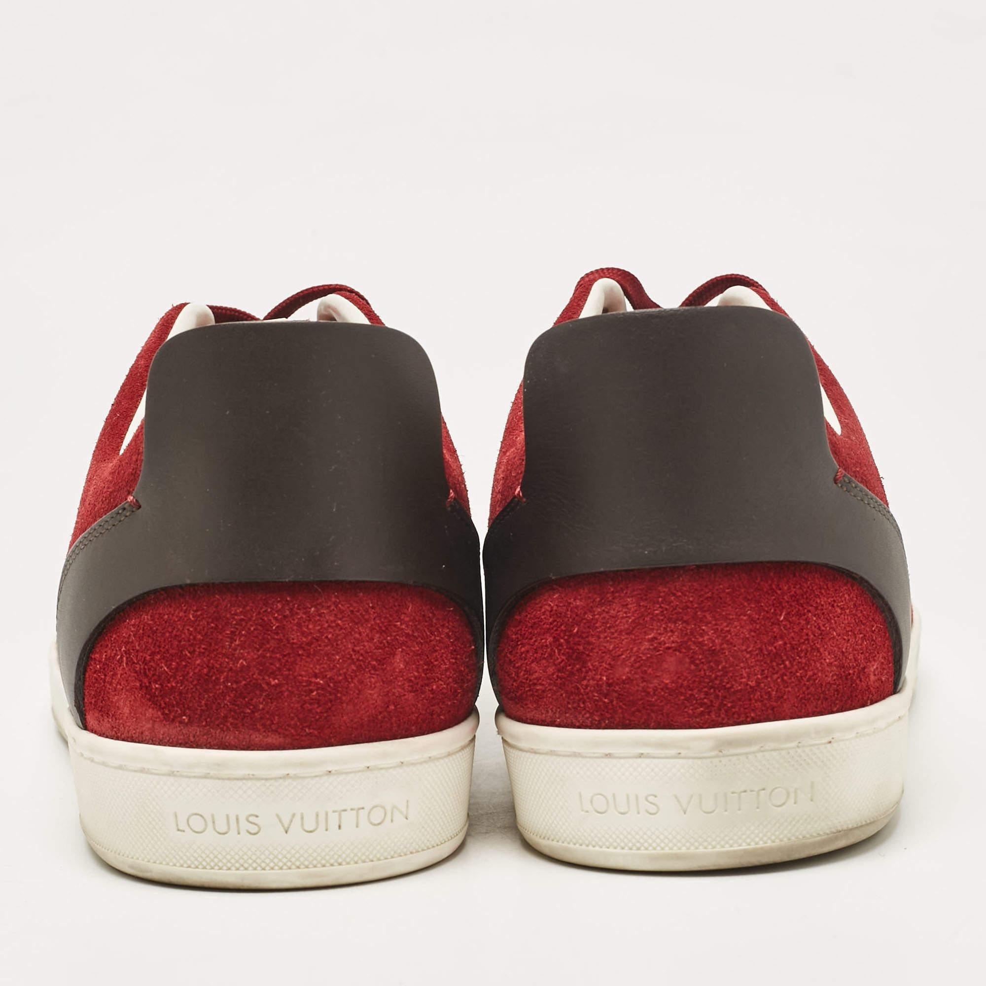 Men's Louis Vuitton Burgundy Leather Suede Lace Up Sneakers Size 43 For Sale