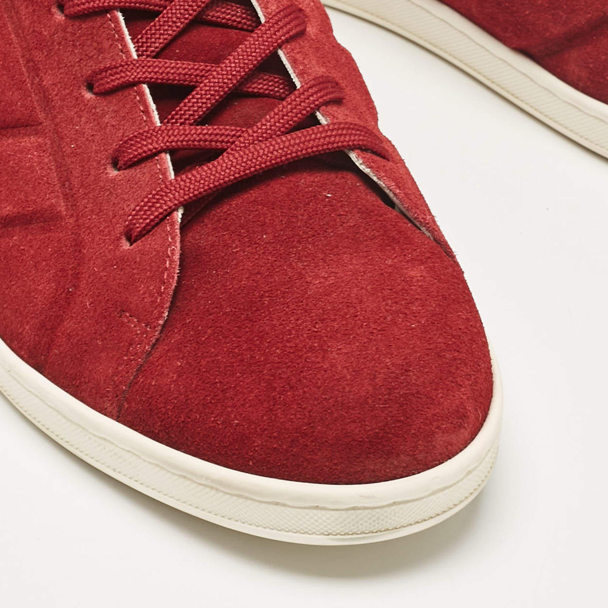 Louis Vuitton Burgundy Leather Suede Lace Up Sneakers Size 43 For Sale 2