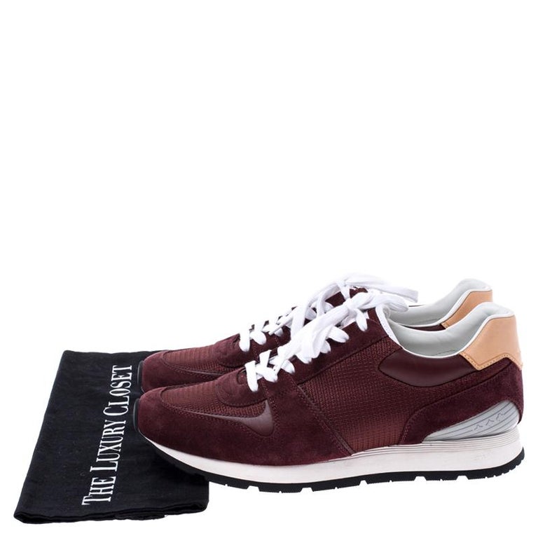 Louis Vuitton Burgundy Mesh, Leather and Suede Abbesses Lace Up Sneakers  Size 41 For Sale at 1stDibs