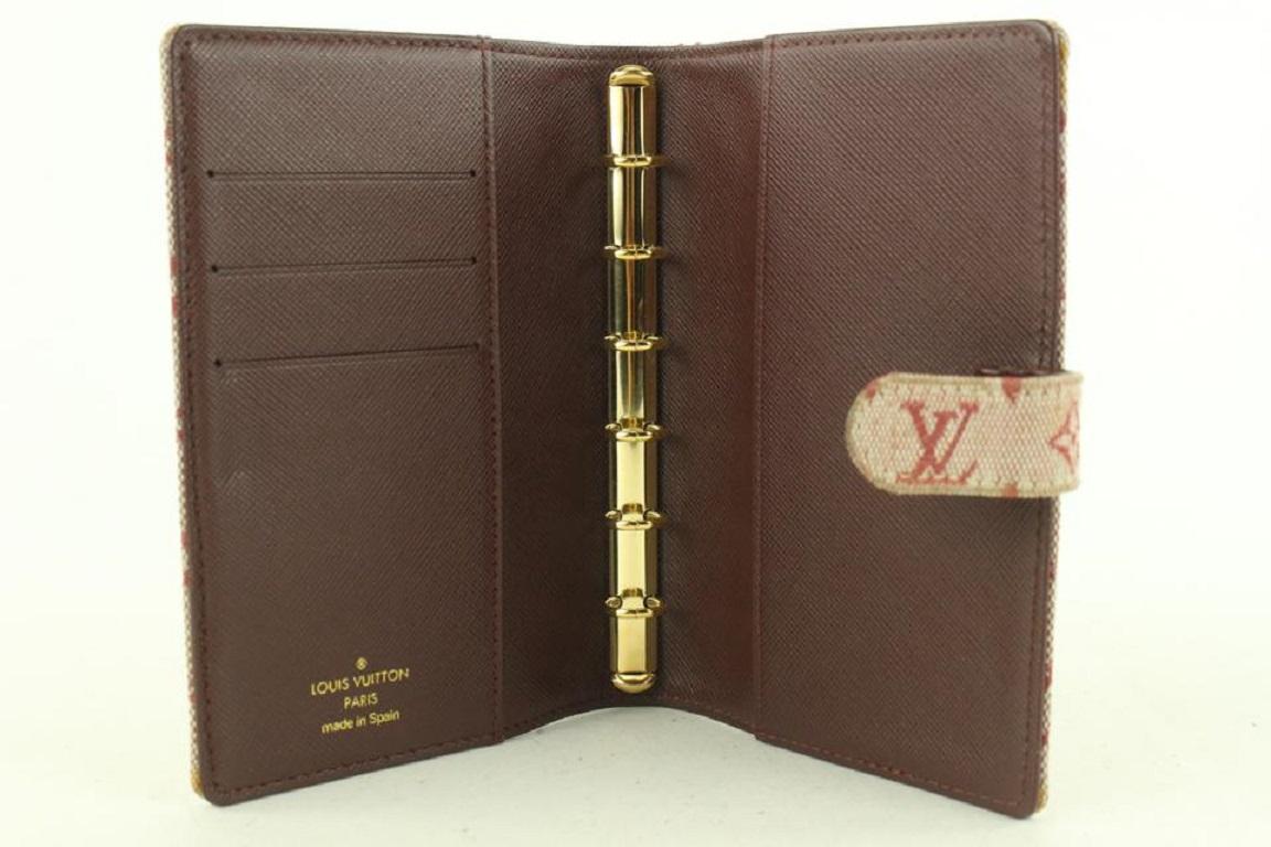 Beige Louis Vuitton Burgundy Monogram Mini Lin Small Ring Agenda PM Diary Cover  For Sale