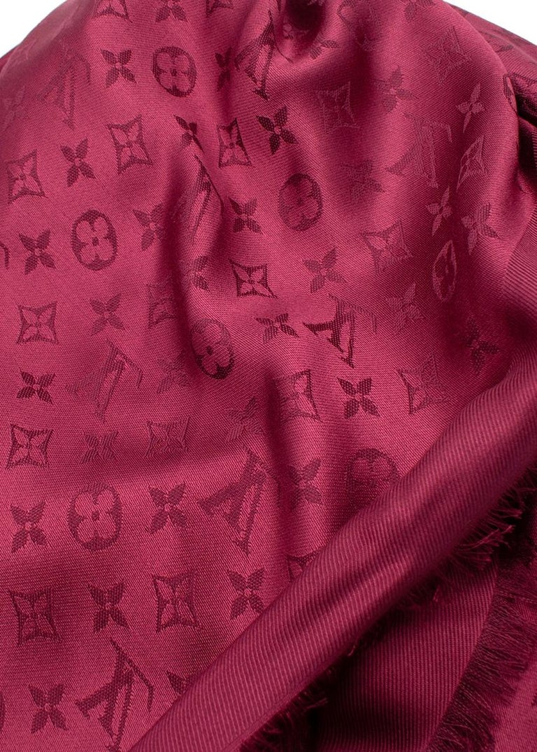Louis Vuitton Burgundy Monogram Silk and Wool Shawl Scarf For Sale at  1stDibs