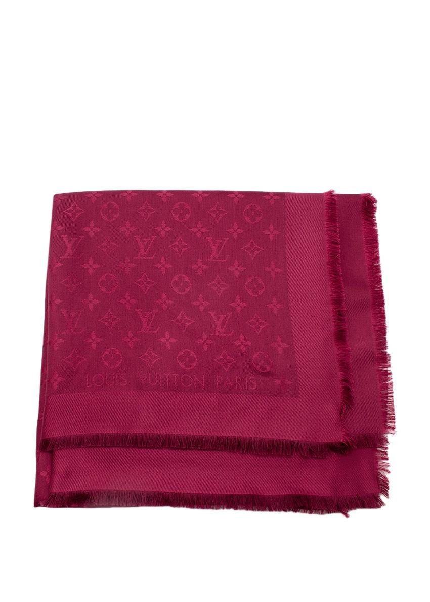 Louis Vuitton Burgunder Monogramm Schal aus Seide und Wolle im Angebot 1