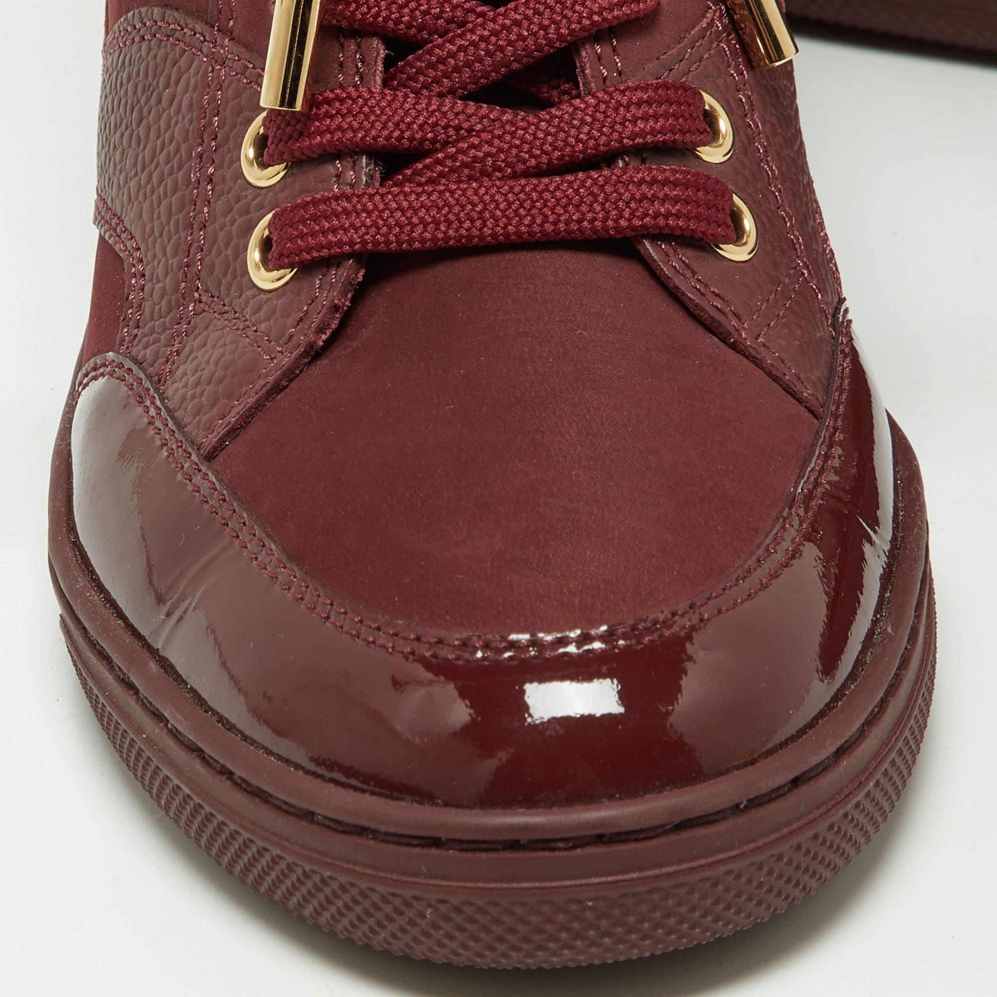 Women's Louis Vuitton Burgundy Monogram Suede and Leather Millennium Wedge Sneakers 