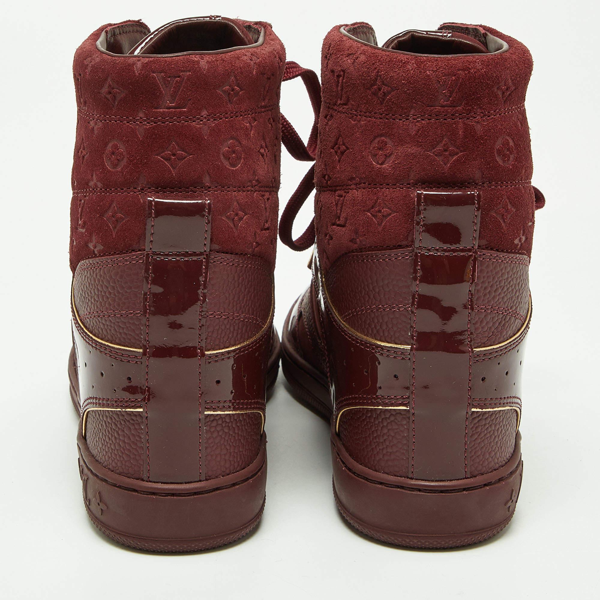 Louis Vuitton Burgundy Monogram Suede and Leather Millennium Wedge Sneakers  1