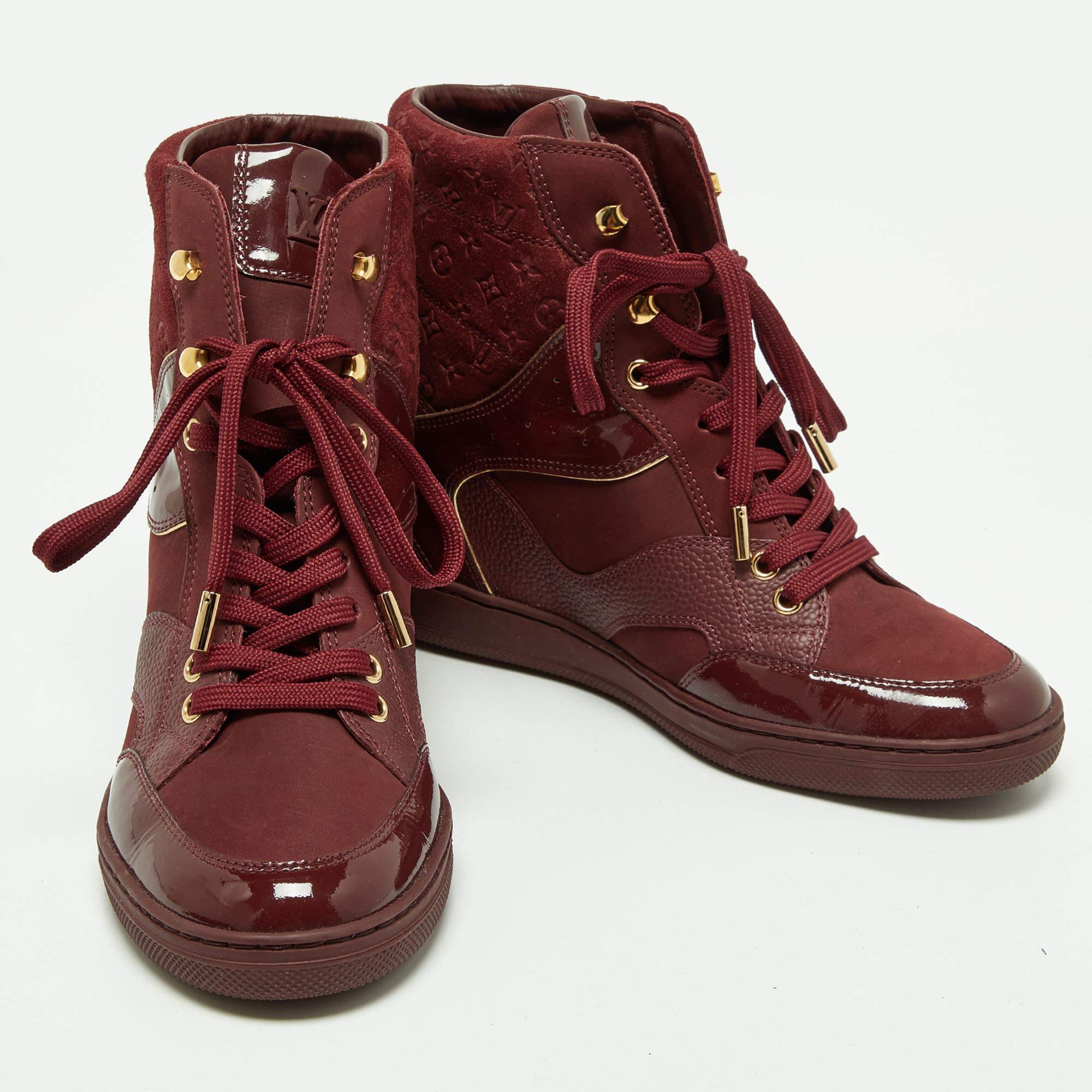 Louis Vuitton Burgundy Monogram Suede and Leather Millennium Wedge Sneakers  3