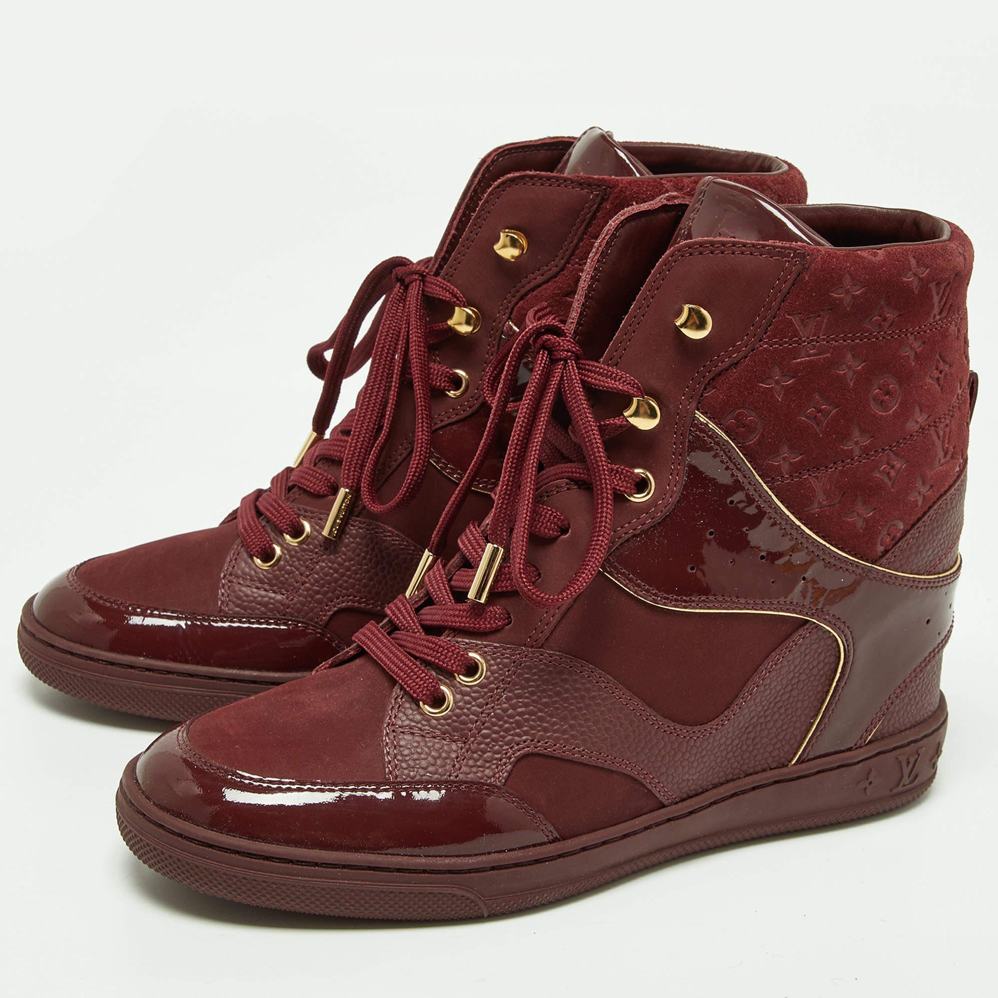 Louis Vuitton Burgundy Monogram Suede and Leather Millennium Wedge Sneakers  4