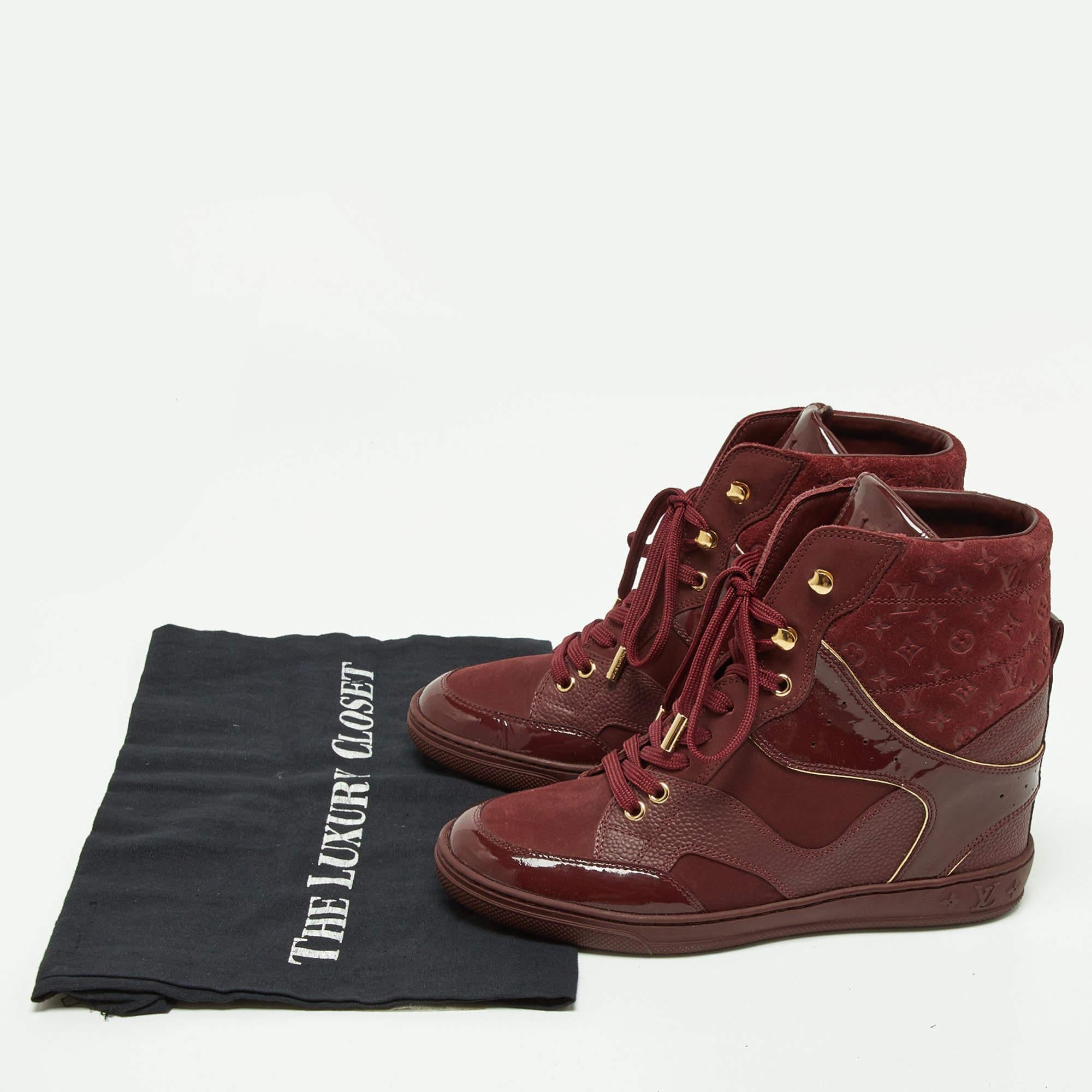 Louis Vuitton Burgundy Monogram Suede and Leather Millennium Wedge Sneakers  5