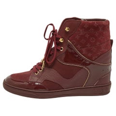 Louis Vuitton Burgundy Monogram Suede and Leather Millennium Wedge Sneakers