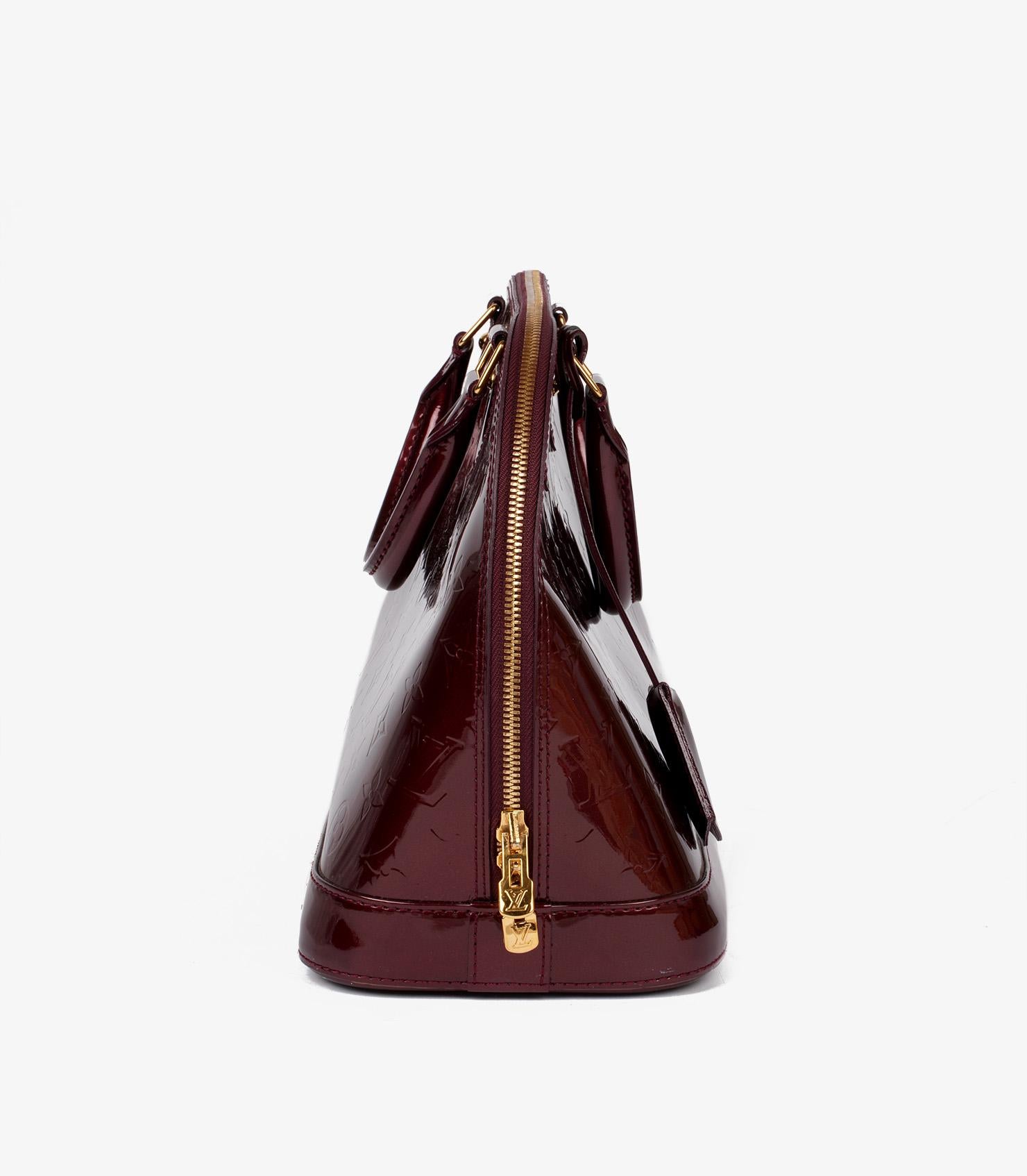 Louis Vuitton Burgundy Monogram Vernis Patent Leather Alma PM

Brand- Louis Vuitton
Model- Alma PM
Product Type- Tote
Serial Number- MI****
Age- Circa 2003
Accompanied By- Louis Vuitton Dust Bag, Clochette
Colour- Burgundy
Hardware- Golden